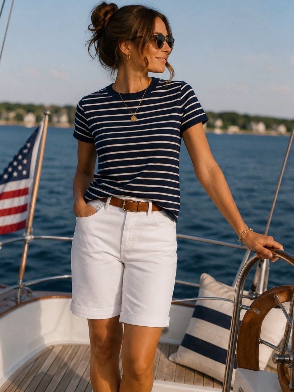 Talbots White 9” Cufffed Boyfriend Jean Shorts